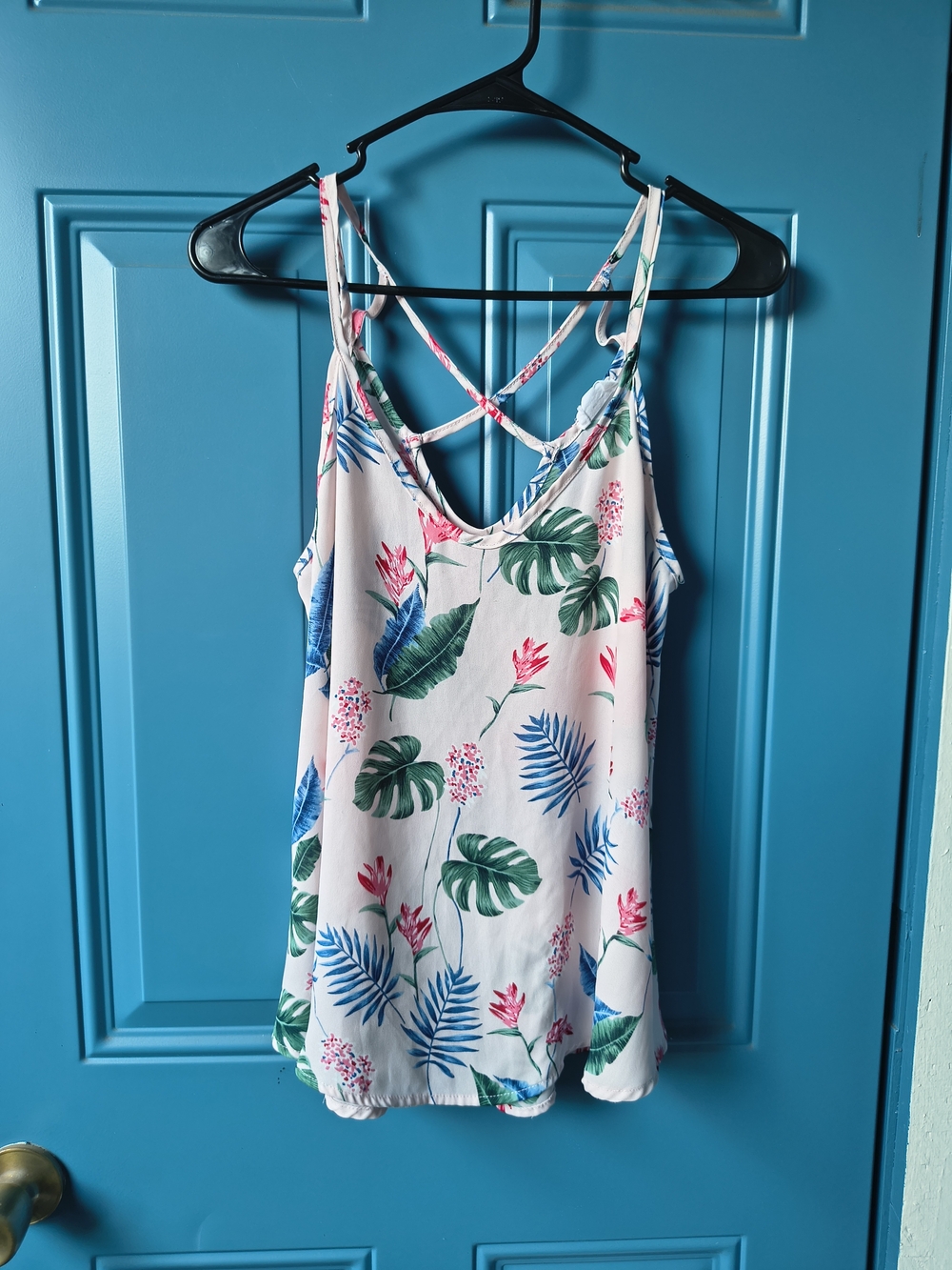 Sienna Sky Tropical Floral Strappy Tank - White, Green, Blue, Pink